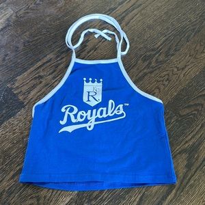KC Royals high neck open back tie tank top